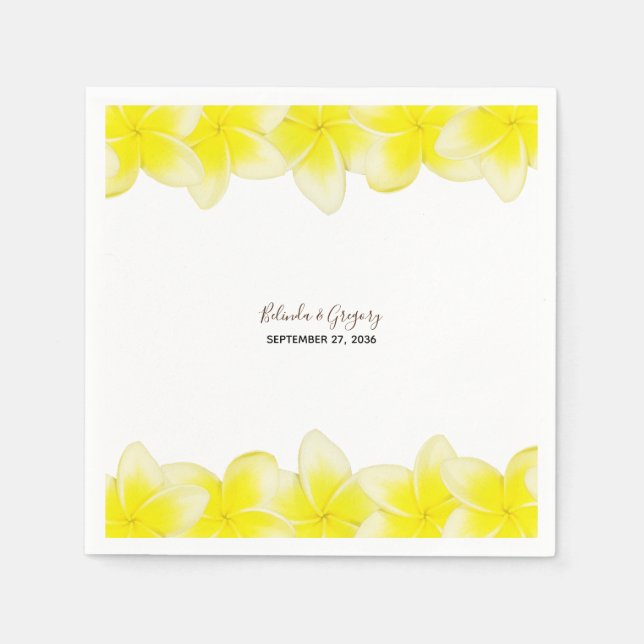 Yellow Plumeria Frangipani Wedding  Napkin (Front)