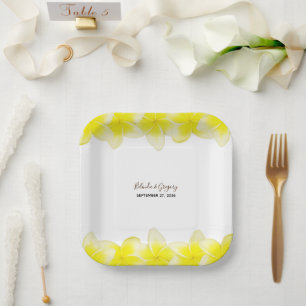 Yellow Plumeria Frangipani Wedding Paper Plate