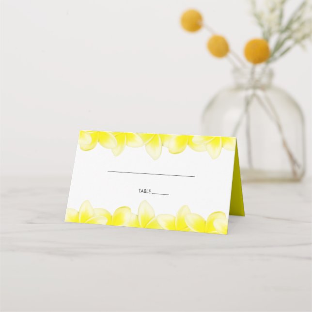 Yellow Plumeria Frangipani Wedding Place Card (Front)