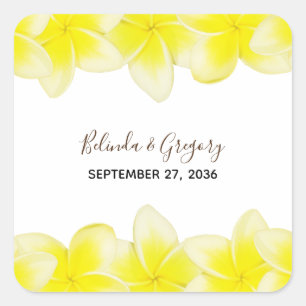 Yellow Plumeria Frangipani Wedding Square Sticker