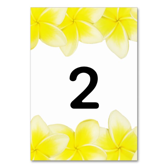 Yellow Plumeria Frangipani Wedding Table Number (Back)