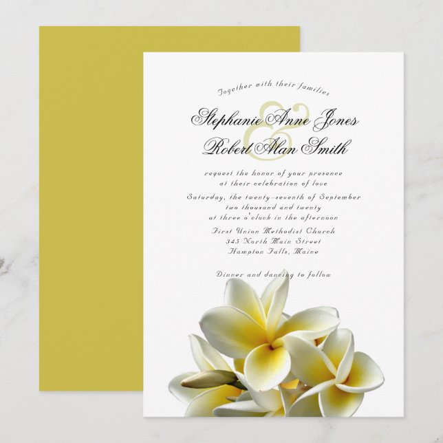Yellow Plumeria Hawaiian Flower Wedding Invitation (Front/Back)