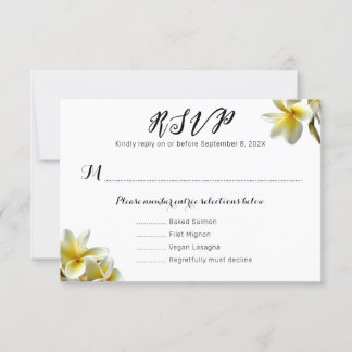 Yellow Plumeria Wedding Menu Reply Cards
