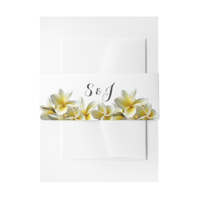 Yellow Plumeria Wedding Monogram Belly Band Invitation Belly Band (Front Example)