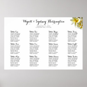 Yellow Plumeria Wedding Seating Chart Poster