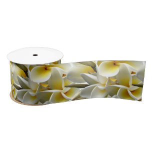 Yellow Plumeria White Wedding Floral Satin Ribbon