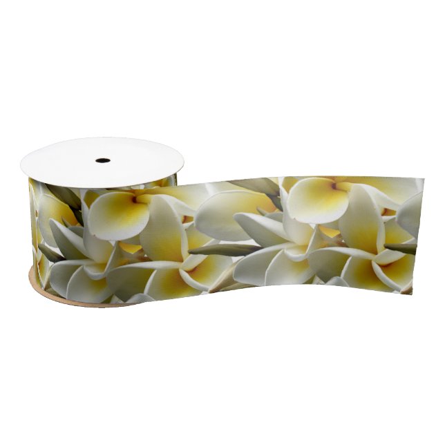 Yellow Plumeria White Wedding Floral Satin Ribbon (Spool)