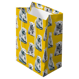Yellow Polar Bear Pattern Design Medium Gift Bag