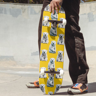 Yellow Polar Bear Pattern Design  Skateboard