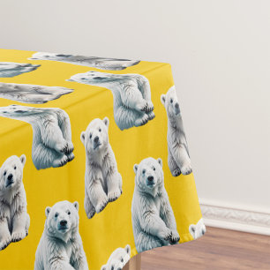 Yellow Polar Bear Pattern Design Tablecloth