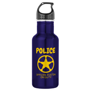 Yellow police star personalised kid's water bottle