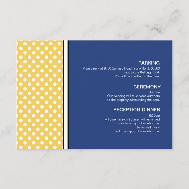 Yellow Polka Dot and Blue Wedding Enclosure Card (Front)