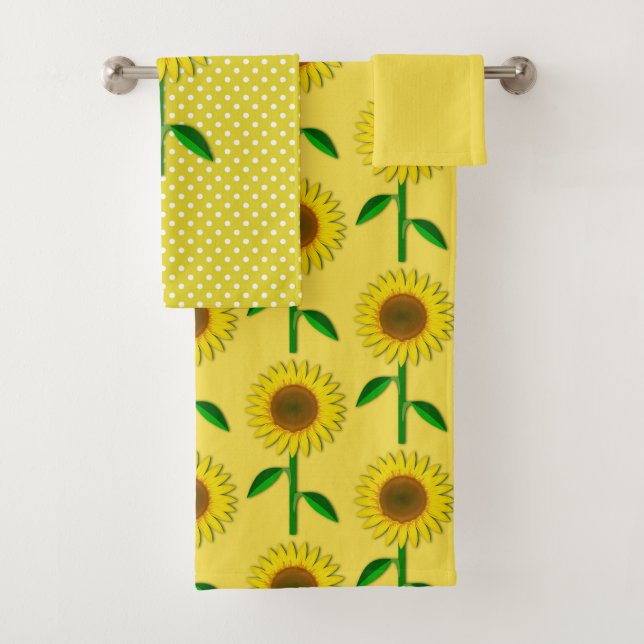 Yellow Polka Dot and Sunflowrs Bath Towel Set (Insitu)