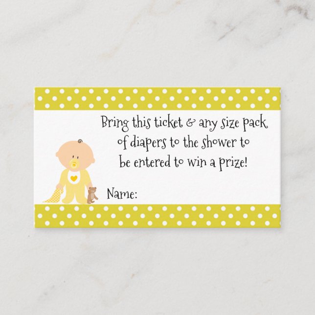 Yellow Polka Dot Baby Shower Diaper Raffle Ticket (Front)