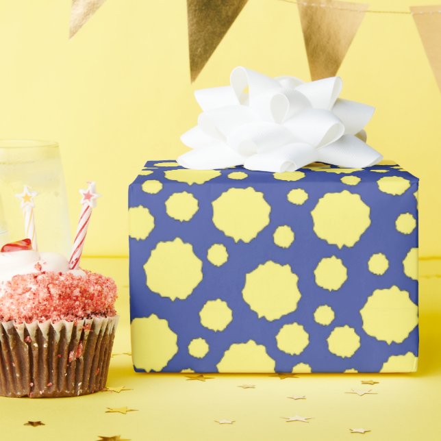 Yellow polka dot circles on blue wrapping paper (Birthday Party)
