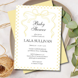 Yellow Polka Dot Coquette Bow Baby Shower  Invitation