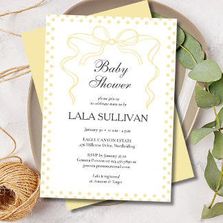 Yellow Polka Dot Coquette Bow Baby Shower Invitation