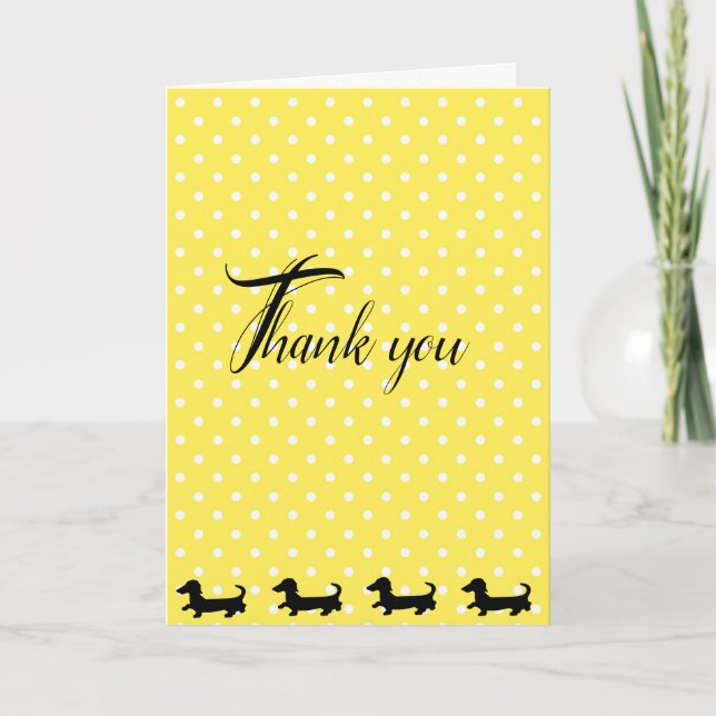 Yellow Polka Dot Dachshund Thank You Card (Front)