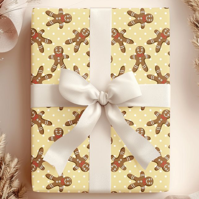 Yellow Polka Dot Gingerbread Man Christmas Wrapping Paper (Creator Uploaded)
