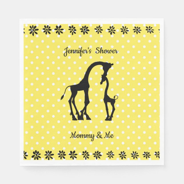 Yellow Polka Dot Giraffe Baby Shower Napkins (Front)
