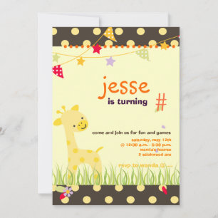 Yellow Polka Dot Giraffe Personalised Party Invitation