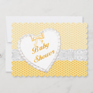 Yellow Polka Dot Lace Heart Baby Shower Invitation