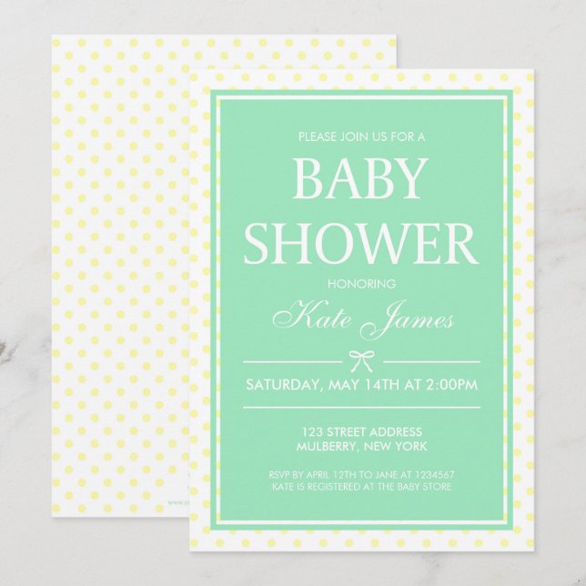 Yellow Polka Dot & Mint Baby Shower Invitation (Front/Back)