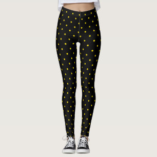 Yellow Polka Dot on Black Leggings