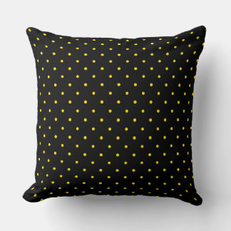 Yellow Polka Dot on Black Throw Pillow