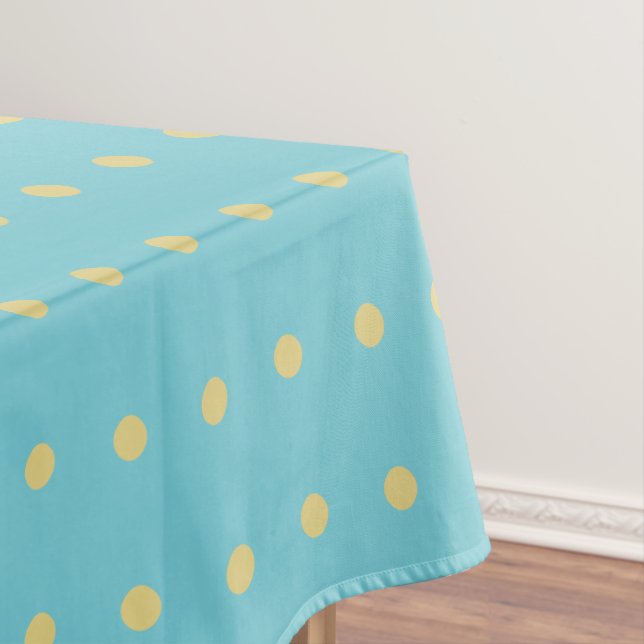Yellow Polka Dot on Blue Changeable) Background Tablecloth (In Situ)