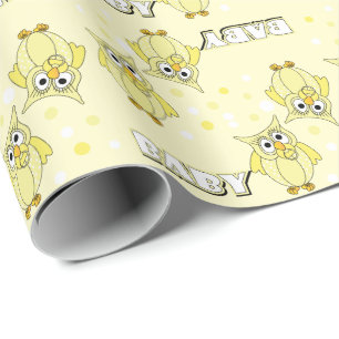Yellow Polka Dot Owl Baby Shower Theme Wrapping Paper
