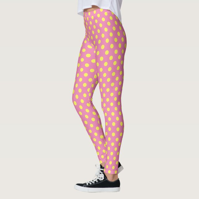 Yellow Polka Dot Pattern on Your Background Colour Leggings (Left)