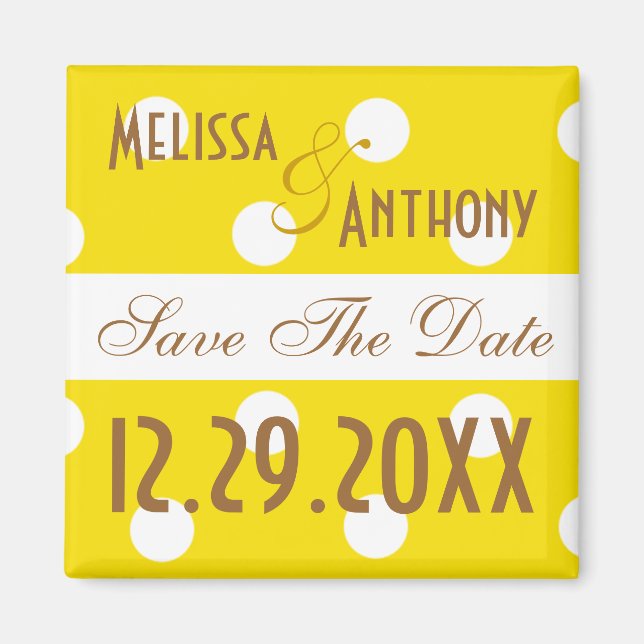 Yellow Polka Dot Save The Date Magnet (Front)