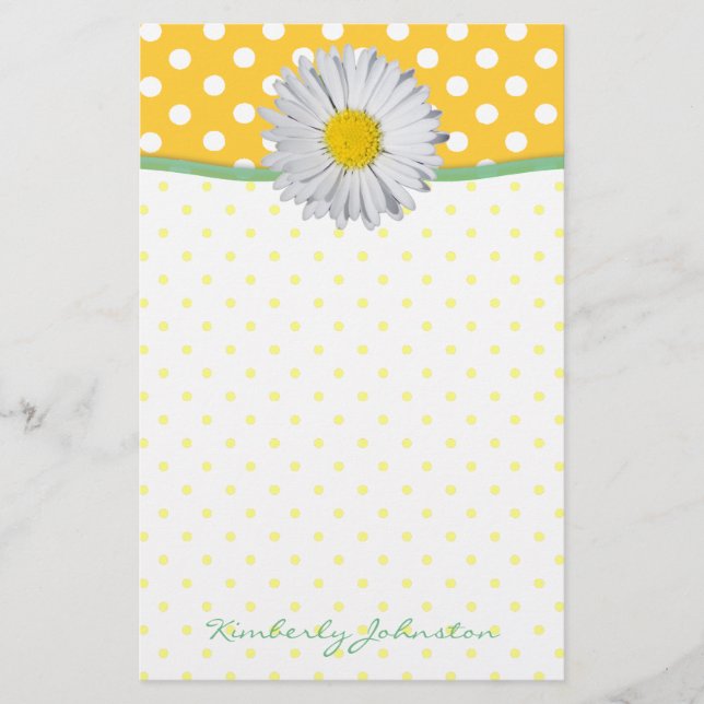 Yellow Polka Dots and Daisy Stationery (Front)