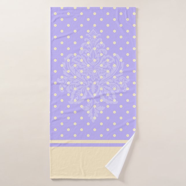 Yellow polka dots and lavender purple beach towel (Bath Towel)