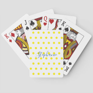 Yellow Polka Dots Blue Monogram Cute Modern Playing Cards