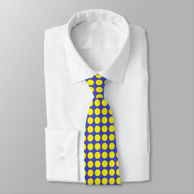 Yellow Polka Dots Blue Tie (Tied)