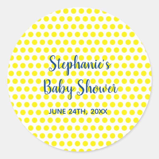 Yellow Polka Dots Blue White Baby Shower Cute 2021 Classic Round Sticker (Front)