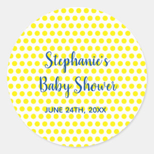 Yellow Polka Dots Blue White Baby Shower Cute Classic Round Sticker