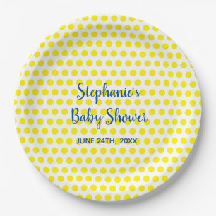 Yellow Polka Dots Blue White Baby Shower Cute Paper Plate