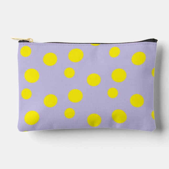 Yellow polka dots circles on purple accessory pouch (Front)