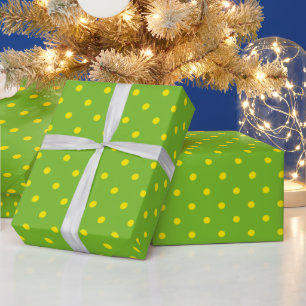 Yellow Polka Dots on a Green background. Wrapping Paper