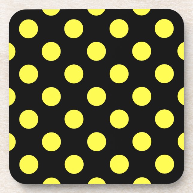 Yellow polka dots on black backgound coaster (Front)