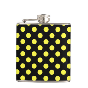 Yellow polka dots on black backgound hip flask