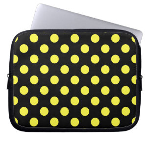 Yellow polka dots on black backgound laptop sleeve