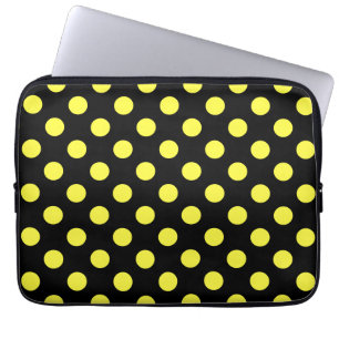 Yellow polka dots on black backgound laptop sleeve