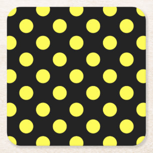 Yellow polka dots on black backgound square paper coaster