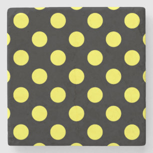 Yellow polka dots on black backgound stone coaster