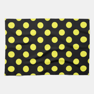 Yellow polka dots on black backgound tea towel