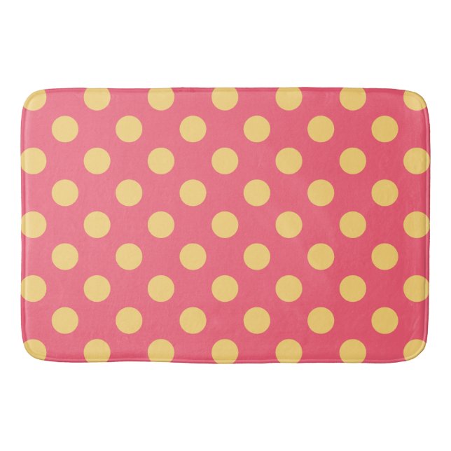 Yellow polka dots on coral bath mat (Front)